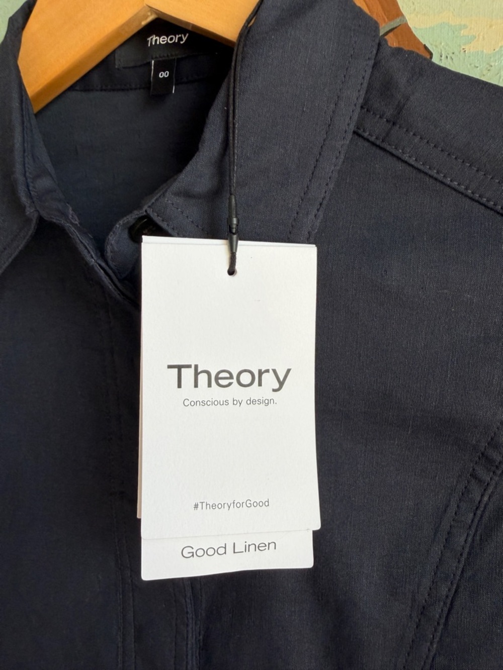 Theory Linen Shirt Romper Concord Navy Short Sleeve Size 00 Button Up NWT - Picture 4 of 13